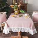 ARTMAGIC White Cotton Linen Tablecloth Embroidery Leaf Pattern Lace French Country Rectangle Table Cloth Washable Tablecloths Farmhouse Decor for Home Holiday Party Dining Table (Dusty Pink, 60"x120")