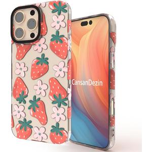 Case for iPhone 15pro, [ 6.6ft Military-Grade Drop Protection] [Anti Peel Off Tech] Clear TPU Bumper Phone Case Cover Design - Strawberry