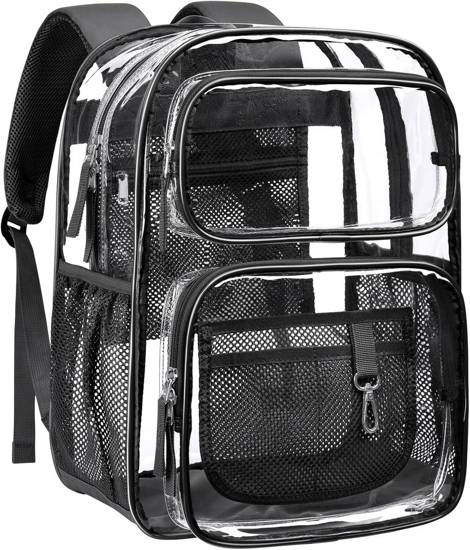 PACKISM Clear Backpack for School - 17 inch Large Heavy Duty Bookbag, Reinforced See Through PVC Transparent Backpack (Active Black 17")