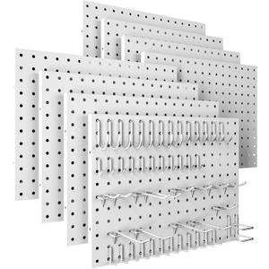 Spampur Peg Board, 8 Pack Metal Pegboard Panels with 50 Hooks, White Pegboards Wall Organizer, Peg Board for Walls Home, Garage Tool Storage, Office Organization, Craft Room,Christmas Gifts (16x12"- 8 Pcs)