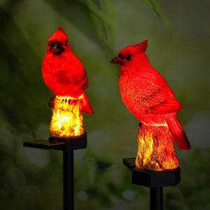 Baquler 2 Pack Cardinal Solar Lights Cardinal Outdoor Decor Red Bird Solar Light Bird Figurine Garden Stake for Pathway Garden Lawn Yard Christmas Gifts Decorations