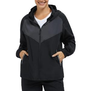 NINGMI Women's Raincoats Rain Jacket Lightweight Waterproof Windproof Hood with Pocket for Outdoor Hiking Travel Windbreaker (Black, XXXL)