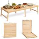 Boho Wooden Folding Picnic Table 80"x30"Low Portable Outdoor Camping Table
