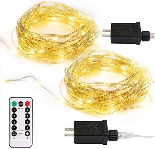 2 Pack Fairy String Lights Plug in, 33Ft 100 Micro Starry LED Twinkle Fairy Lights IP68 Full Waterproof with Remote for Bedroom Garden Christmas Decor (Warm White)