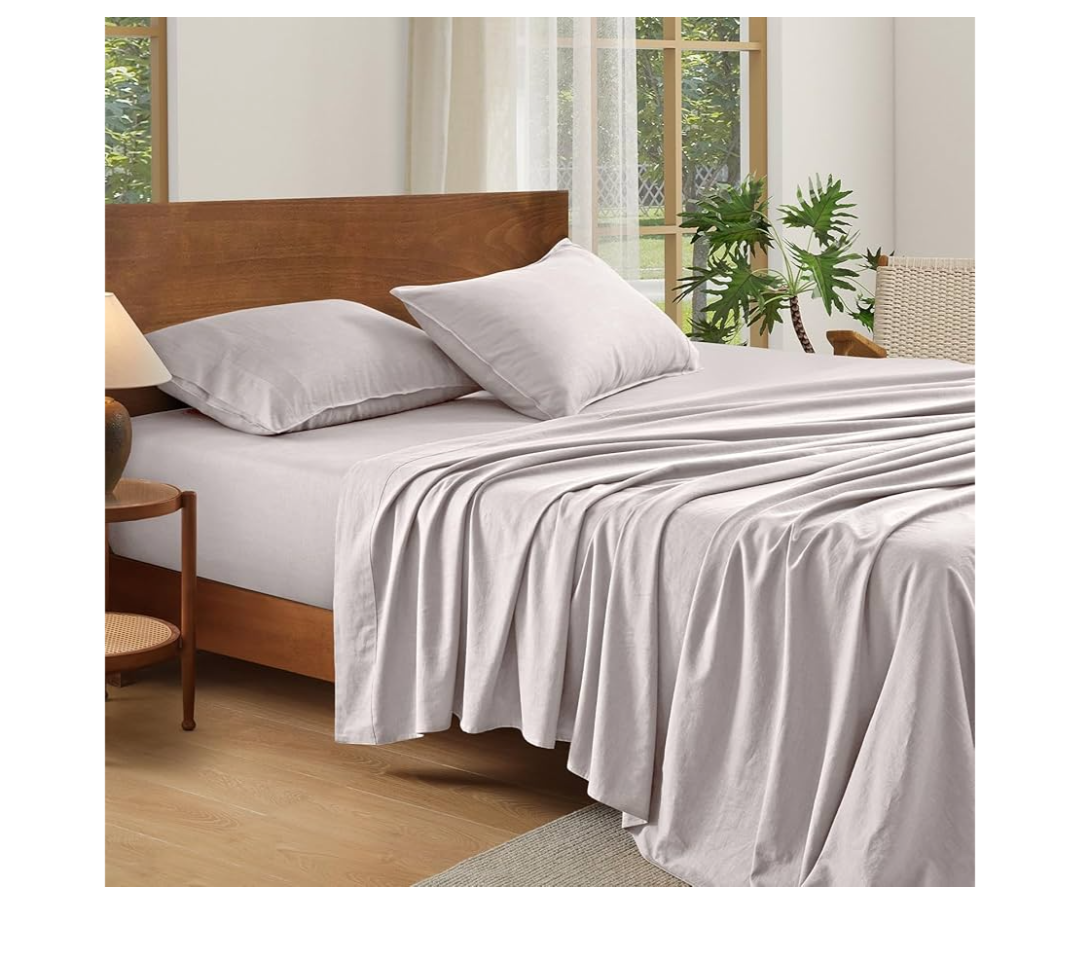 100% French Linen Sheets Natural Linen King Size Sheets Set, Breathable and Durable for Hot Sleepers, 4 Pcs Bed Sheets - 1 Flat Sheet, 1 Fitted Sheet, 2 Pillowcases