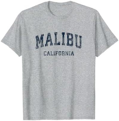 Malibu California CA Vintage Varsity Sports Navy Design T-Shirt Size L