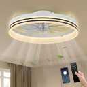Ceiling Fans with Lights 20" Fandelier Modern Ceiling Fan Dimmable Low Profile Ceiling Fan Flush Mount Bladeless Chandelier Fan Ceiling Fan Lights for Bedroom Kitchen and Living Room(White)