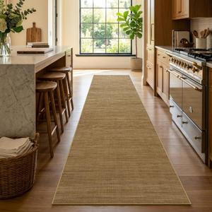 Puino Washable Jute Runner Rug 3x10 - Non Slip Hallway Rugs Natural Brown