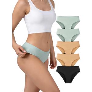 TIICHOO Period Underwear for Women Seamless Period Bikini Regular Absorbency Leakproof Underwear (Medium, Black/2 Beige/2 Smoke Green)