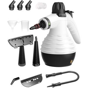 Steam Cleaner for Home, Multi-Surface Natural Steamer for Cleaning with Safety Lock and 11pcs Accessories, Handheld Steam Cleaner for Sofa Windows Carpet Tile Kitchen Hood and Car (White)