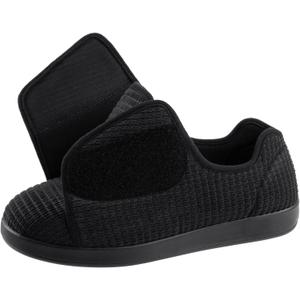 Ravelier Men's Adaptive Wide Width Diabetic Comfort Slipper Shoe, Size 15W US Men, Black