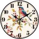 CHGCRAFT 12inch Bird Wall Clock Berries Battery Operated Silent Non Ticking Flowers Round Decorative Clock for Office Home Kitchen Decor