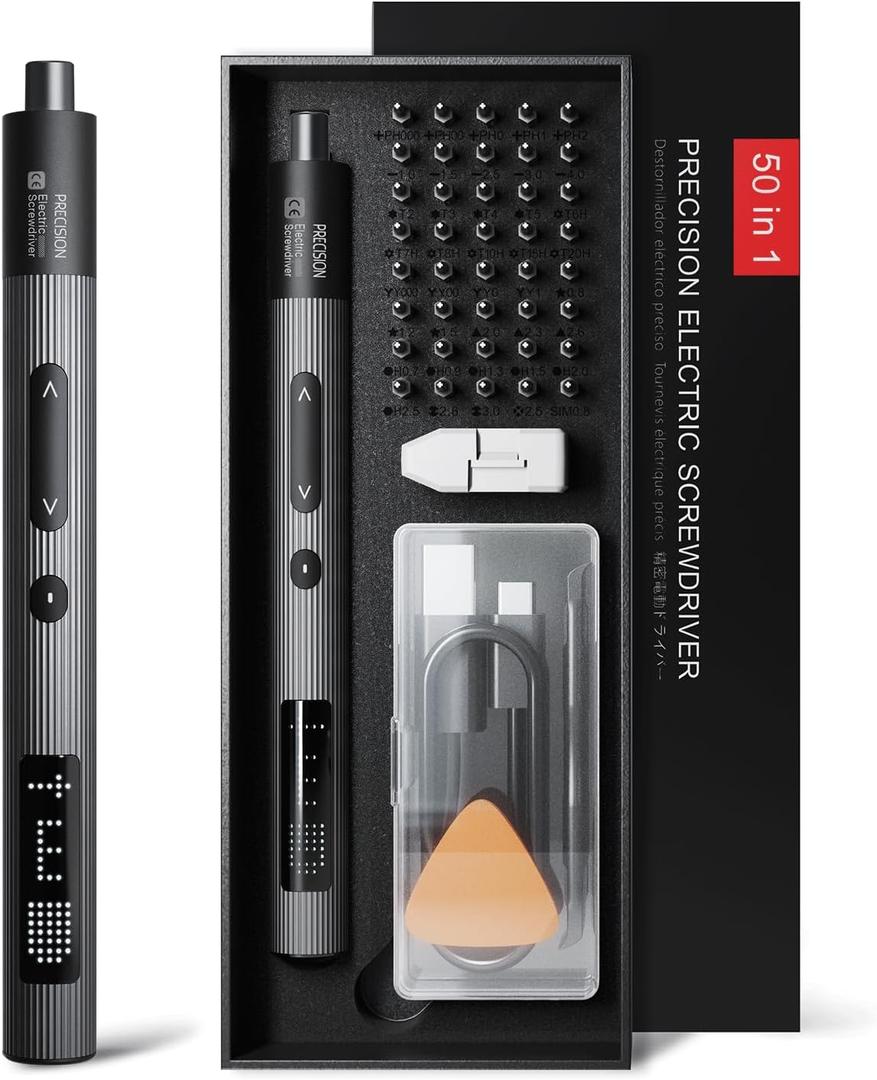 Mini Electric Screwdriver Set, Rechargeable with USB-C, 50-in-1 Precision Repair Kit with Magnetic Bits for Electronics, Phones, Cameras, Laptops & Watches (Black)