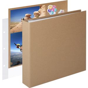 12x12 Inch Large 3 Ring DIY Scrapbook Photo Album Journal with 30 Plastic Sleeves 60 Pages and Kraft Paper Cover for Baby Travel Wedding Couple Anniversary kids Adventure (Yellow)
