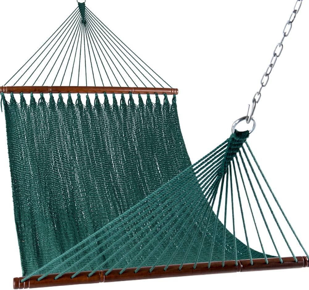Lazy Daze Hammocks 10.5 FT Double 2 Person Caribbean Rope Hammock, Hand Woven Polyester Hammock with Spreader Bars, for Outside Outdoor Backyard Patio Poolside,450 LBS Capacity