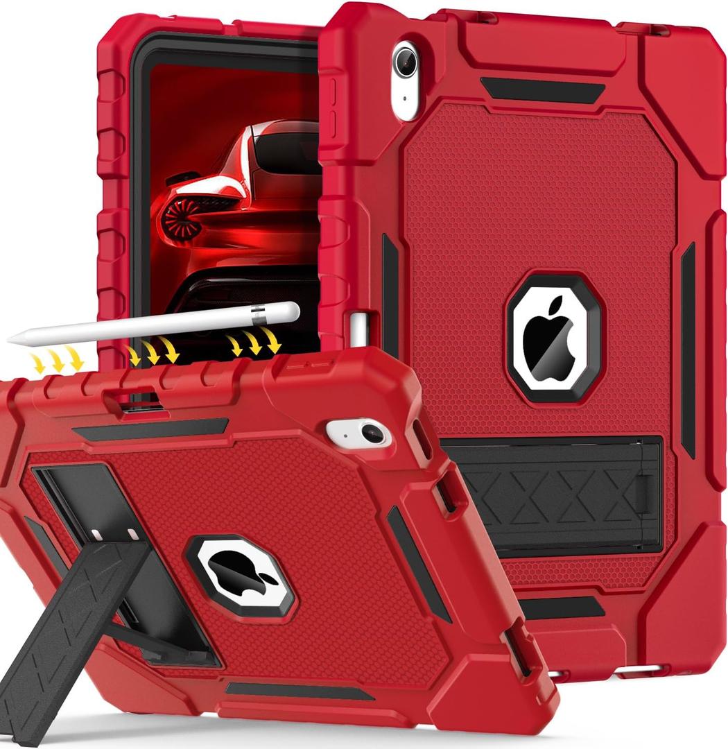 Grifobes for iPad A16 Case 11th Generation 11 inch 2025 / iPad 10th Generation Case 10.9 inch 2022, Heavy Duty Military Grade Shockproof Cover with Pencil Holder for i Pad 11/10 Gen (Red)