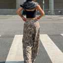 ZAFUL Women's Camo Cargo Pants Y2K Elastic High Waisted Wide Leg Casual Straight Pants Joggers Sweatpants with Patch Detail (S)