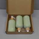 OLLIES Shampoo and Conditioner Dispenser, Shower Soap Dispenser for Bathroom-Set of 3 with Permanent Stylish Label-17oz, 500ml Refillable Shampoo and Conditioner Bottles Green