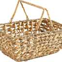 Edergoo Wicker Picnic Basket with Handles, Wicker Baskets with Wooden Base for Picnic, Camping & Storage Basket (Large, Seagrass)