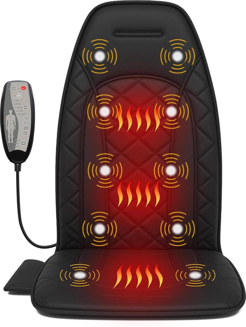 Vibraiton Back Massager for Chair, Massage Seat Cushion, Back Massage Pad with Heat,10 Vibration Motors,5 Vibration Modes,Chair Massager at Office/Home (Black)