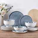 LERATIO Ceramic Dinnerware Sets for 4,Porcelain Plates and Bowls Sets with Wavy Edge,Microwave & Dishwasher & Oven Safe,Light Weight & Scratch Resistant Dishes Sets-Service for 4-Jean blue (12pcs)