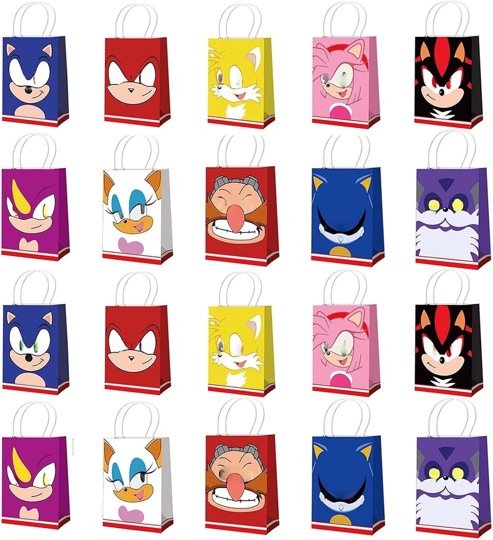 Treayes 20pcs Birthday Decorations Gift Bag,Cute Double Side Paper Goodie Bags with Handle, Hedgehog Styles Party Favor Paper Candy