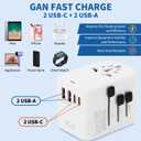 Aigostar 5-in-1 Universal Travel Adapter, GaN 45W Fast Charge International Plug Adapter with 2 Type-C & 2 USB-A Ports, Worldwide Power Adaptor Wall Charger for EU US UK AUS CHN JP Travel Business (White)