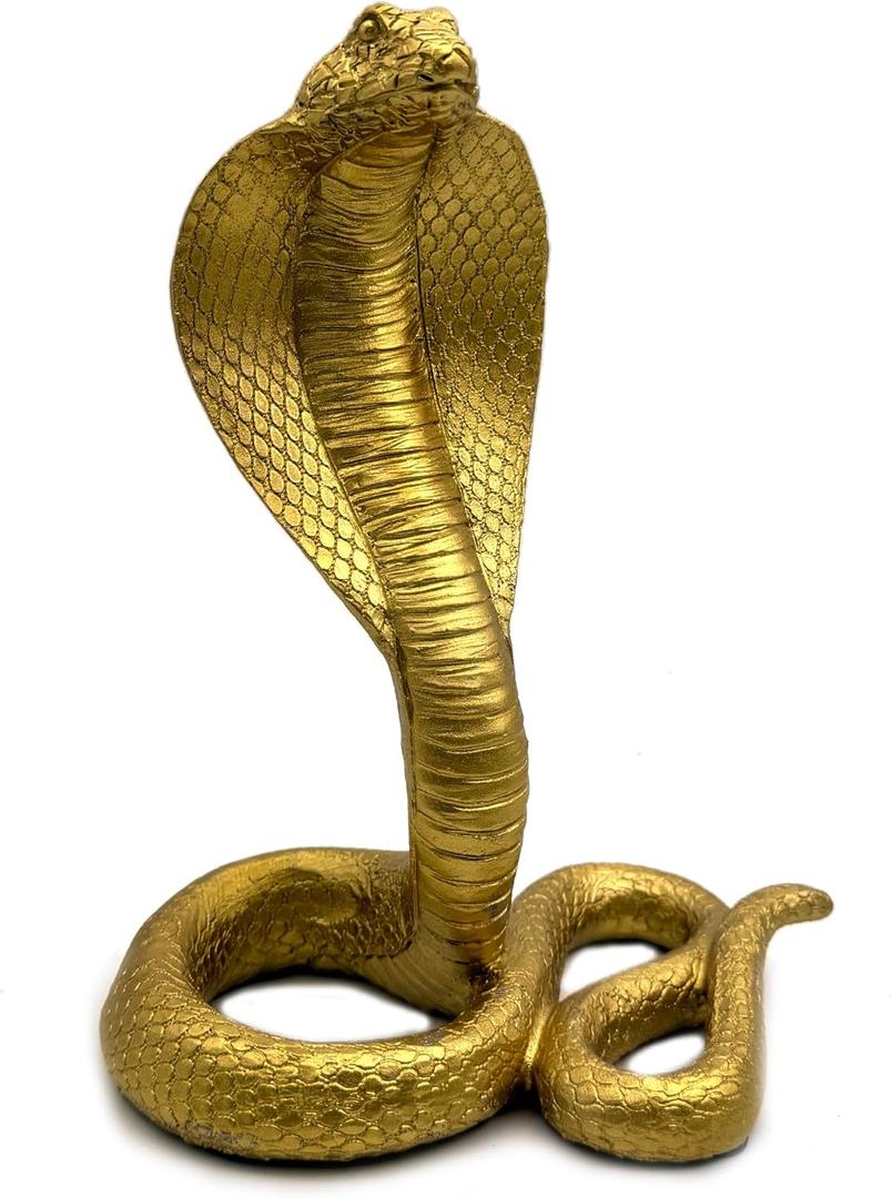 King Cobra Snake Statue Figurine Sculpture Animal Figure Collectible Gifts for Snake Lover Office Home Decor Desk Accessories Decoration Garden Yard Figurines Outdoor Decor (Gold)