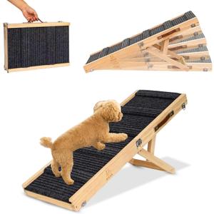 Upgraded 2026 Adjustable Dog Ramp 34.65" Foldable Pet Ramp with 5 Heights 13.621.5", Non-Slip Carpet & Leather Handle  Ramp for Bed, Couch & Sofa