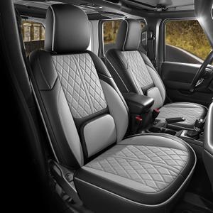 Seat Covers Custom Fit for Wrangler JL 2018-2026 4 Door W/O Rear Cup Holder, Luxury Waterproof Leather Seat Protectors (BlackGrey, Full Set)