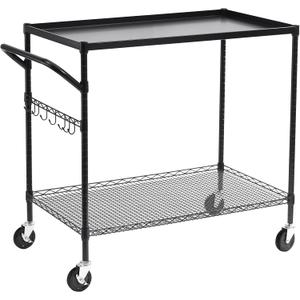 WDT 2-Tier Utility Cart with Wheels, Metal Cart with 1000LBS Capacity, NSF Heavy Duty Rolling Cart, Commercial Grade Serving Tool Storage Carts for Warehouse Garage Kitchen, 24"D x 45"W x 39"H, Black