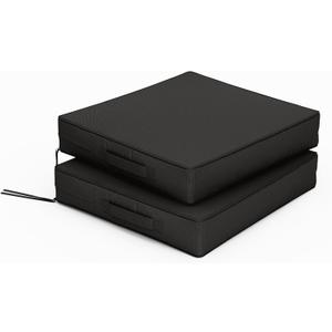 Patio Chair Cushions 17 X 16 X 3 Inch Waterproof Outdoor Seat Cushions for Patio Furniture, Outdoor Sofa Couch Pads with Ties & Handle, Set of 2, Black