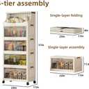 217QT Stackable Storage Bins with Lids & Rack, 5 Tier Large Capacity Foldable Storage Cabinet, Clear Collapsible Pantry Organizer for Home, Kitchen, Bathroom, Dorm, Office, Clear, 5 Tier 43.5QT