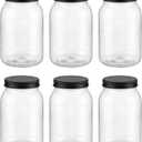 novelinks 32 oz Clear Plastic Jars with Lids, 6 Pack Large Plastic Mason Jars with Lids 32oz, Reusable Quart Containers for Kitchen Organization (6 Pack,Black)