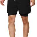 Mens Swim Trunks with Compression Liner 5 inch Inseam Quick Dry Bathing Suit 2 in 1 Board Shorts (Medium, Black)
