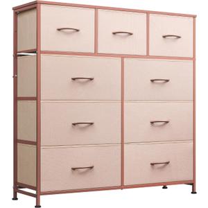 WLIVE 9-Drawer Dresser, Fabric Storage Tower for Bedroom, Hallway, Entryway, Closet, Tall Chest Organizer Unit with Fabric Bins, Steel Frame, Wood Top, Easy Pull Handle, Pink