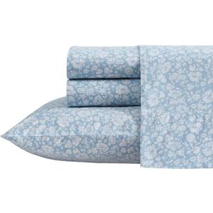 Laura Ashley - Twin Sheets, Cotton Percale Bedding Set, Lightweight & Breathable Home Decor (Heirloom Ditzy Blue, Twin)