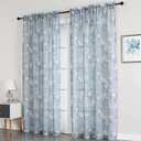 SMILE WEAVER Sheer Curtains 63 inches Length for Living Room 2 Panels,Blue Light Filtering Curtains,Floral Semi Sheer Curtain Voile Linen Textured Rod Pocket Kitchen Window Drapes for Bedroom