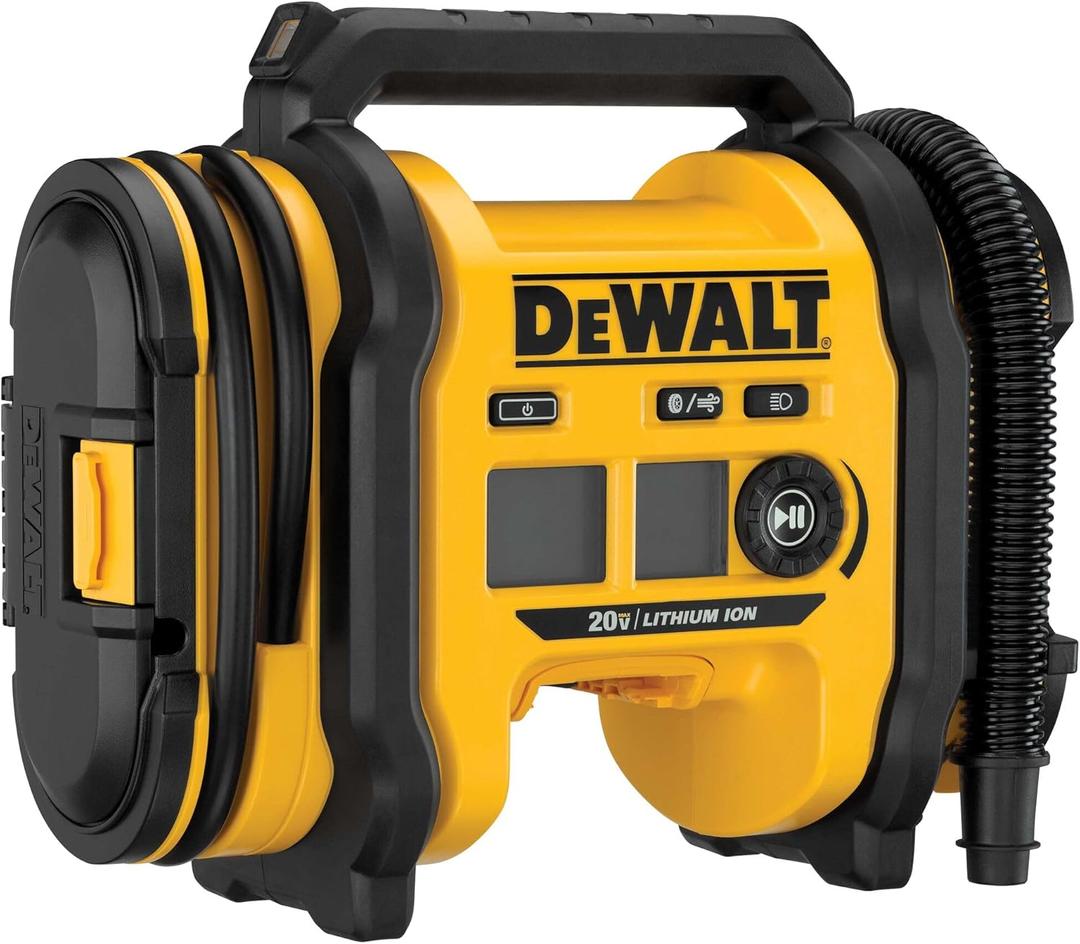 DEWALT Tire Inflator Portable Air Compressor 20V MAX, Car Air Pump with Automatic Shut Off, LED Light, Tool Only (DCC020IB)
