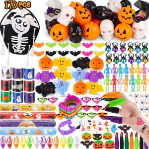 170pcs Halloween Party Favors for Kids,24 Pack Prefilled Pumpkins Skeletons Bulk Halloween Toys Goodie Bag Basket Stuffers Fillers,Trick or Treat Giveaways Classroom Gifts Treasure Box Carnival Prizes
