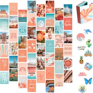 Artivo Peach Wall Collage Kit, Preppy Room Decor Aesthetic Pictures Wall Decor, Cute Picture Collage, Preppy Pictures for Wall, Teen Girls Room Decor, Cute BedroomWall Decor, 50 Set 4x6 in
