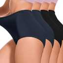 4Pack Women's High-Waist Light Tummy Control Girdle Panties Full Coverage Underwear Ladies Panties for Women (2black+2navy)