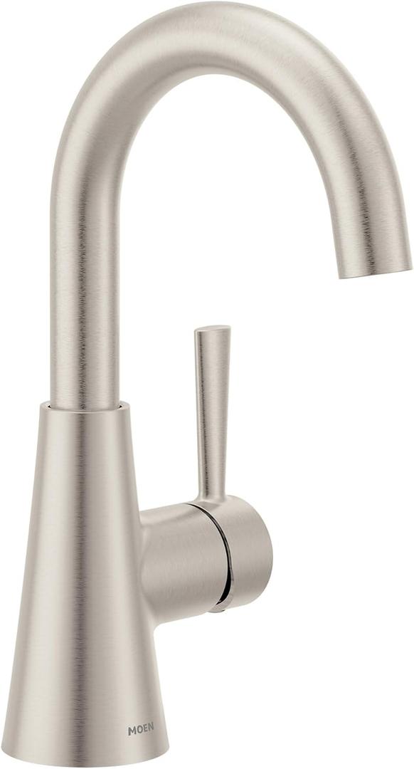Moen Ronan Spot Resist Brushed Nickel One-Handle Single Hole Modern Bathroom Sink Faucet with Optional Deckplate and Spring Loaded Drain Assembly, 84021SRN