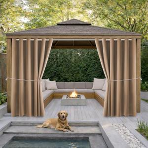 Waterproof Outdoor Curtain W84 x L120 - Grommet Top Sunlight Blocking Window Treatment Drapes Blackout Curtains for Home Bedroom Living Room Patio Pergola Cabana Gazebo (Camel Brown, 2 Panels)