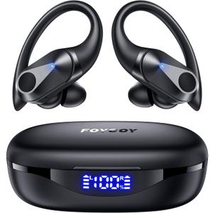 Wireless Earbuds Bluetooth Headphones 90Hrs Playtime Ear Buds IPX7 Waterproof Sports Earphones Wireless Charging Case Over-Ear Earhooks Headest (Black)