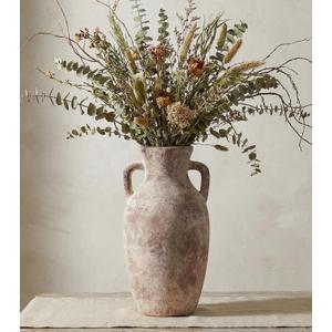 Ceramic Flower Vase with Handles,12" Neutral Tall Clay Terracotta Vases Farmhouse Table Vases with Handle Living Room Decor Rustic Pottery Pots for Home Shelf Coffee Dining Desk Fireplace