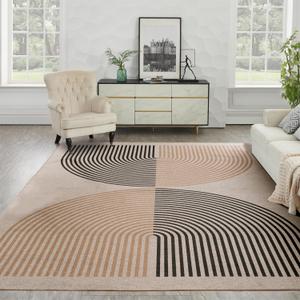 Syalife Easy Jute Rug, Washable 6x9 Area Rug for Living Room Modern Rainbow Farmhouse Outdoor Carpet, Non Slip Indoor Mat for Entryway Bedroom Kitchen Patio Decor (Brown, 6'x 9')