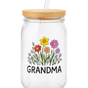 Yipaidel Grandma Rainbow 16oz Glass Tumbler with Bamboo Lid & Straw, Beer Can Shaped Iced Coffee & Drinking, Inspirational Sunshine Gifts for Mom, Wife, Best Friend - Christmas, Birthday Presents