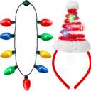 JOYIN 2 Pcs Christmas Lighted Necklace and Santa Hat Headband, Christmas LED Necklace with 9 Bulbs and Xmas Headwear for Holiday Perties Xmas Costume Accessories Party Favors