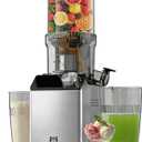 Cold Press Juicer, Wide Feed Chute Juicer Machines, Stainless Steel Slow Masticating Juicers Easy to Clean, Vegetables & Fruits Juice Extractor, High Juice Yield, Silver Knob